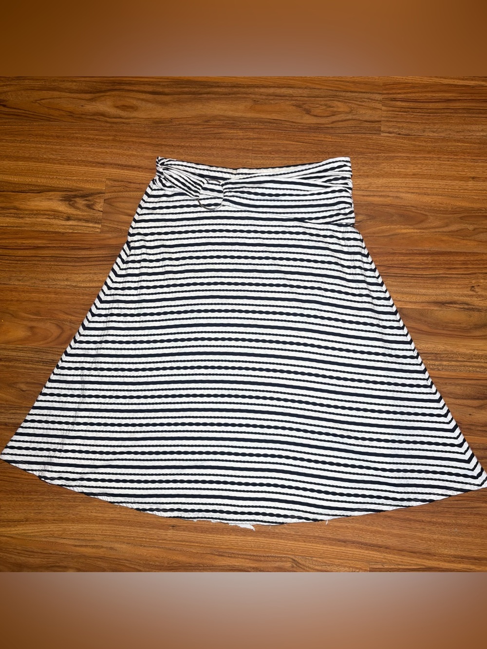 Maeve Anthropologie Striped A-Line Midi Skirt Large Ring Waist Navy White